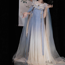 新款唐制对襟齐胸襦裙汉服仙气破烂袖云肩斗篷古装衣服套装日常