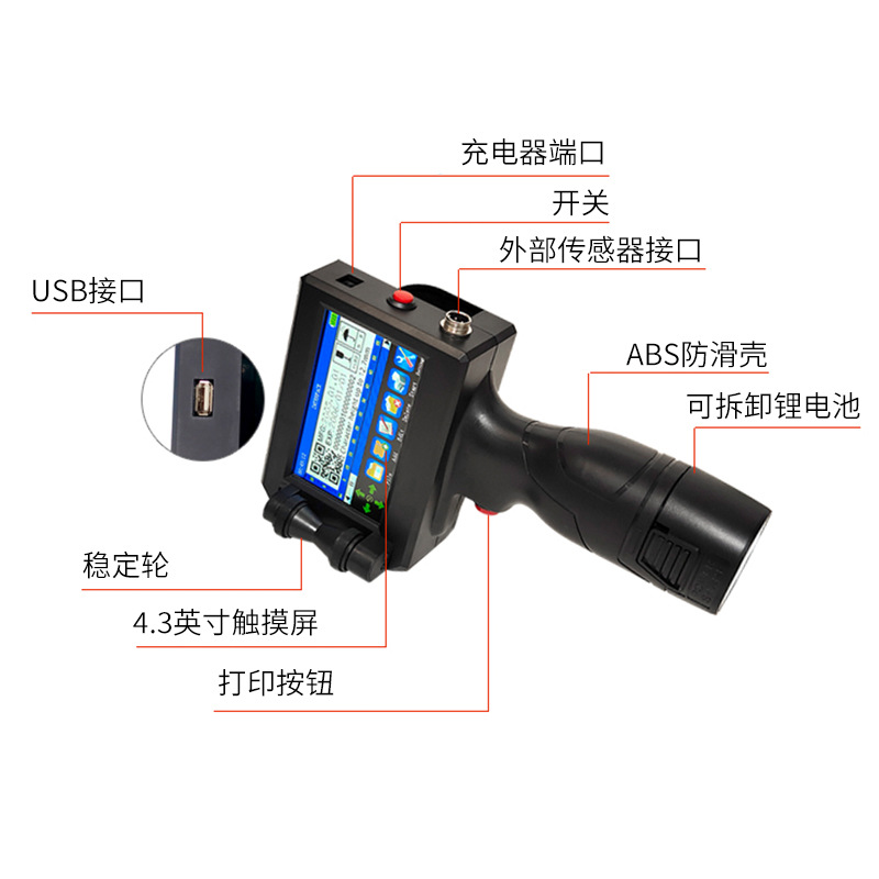 Impresora de inyección de tinta de mano de caracteres grandes, inyección de tinta automática, caja de cartón, sistema multilingüe, máquina de codificación pequeña