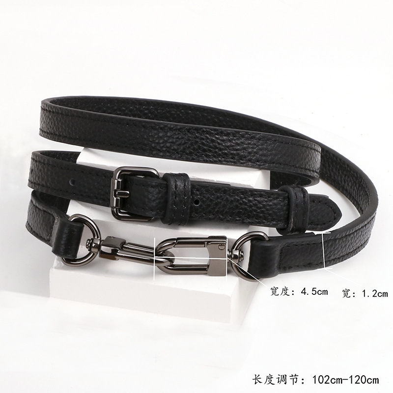 Premium cowhide lychee pattern black 1.2cm shoulder strap black buckle