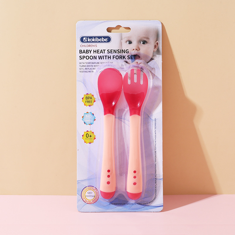 Bebé a temperatura sensible color cambiante cuchara tenedor anti-scald vajilla traje bebé silicona cuchara de los niños cuchara cabeza suave suplemento alimenticio cuchara al por mayor