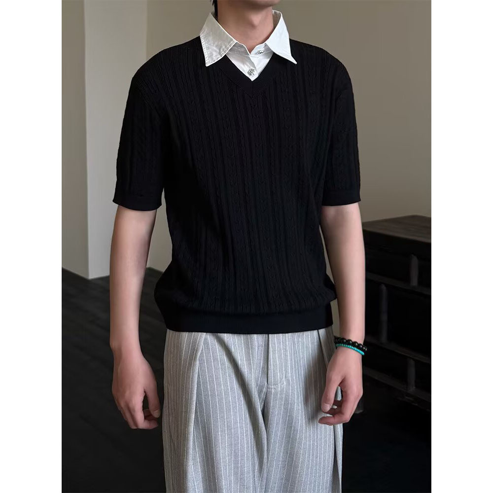 Polo camisa de punto camisa de mangas cortas hombre solapa falsa dos piezas camisa de torsión cuello vieja camisa de estilo de dinero fábrica transfronteriza al por mayor