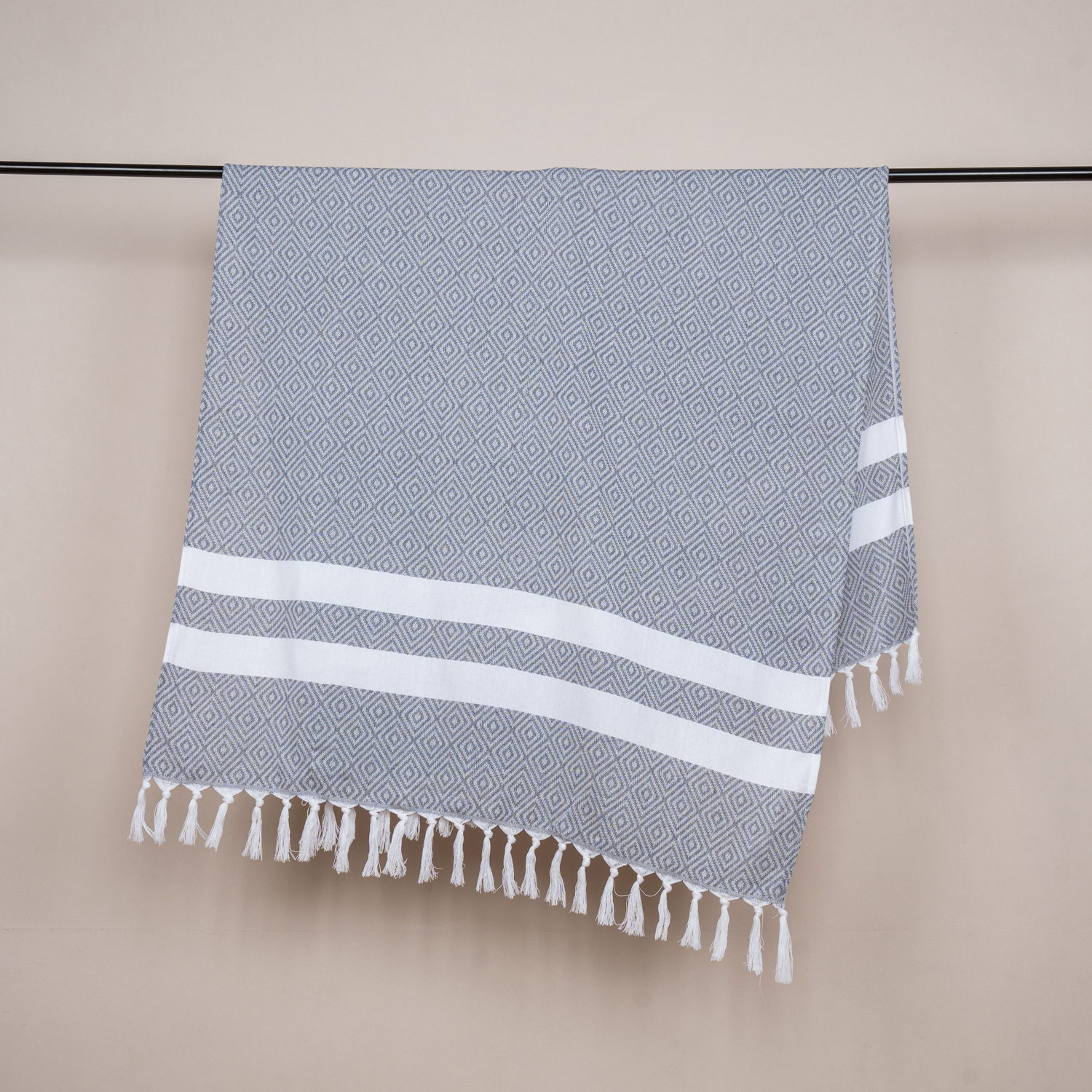 Serviette de plage turque à pompons, en coton absorbant, idéale pour la baignade et la protection solaire._voghion.com