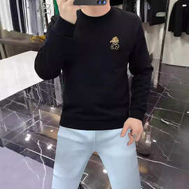 秋冬款男士卫衣加绒长袖男装套头小标卡通小人潮流时尚潮牌简约风