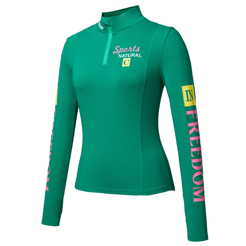 Nueva impresión de cuello vertical medio pecho cremallera manga larga correr fitness al aire libre chaqueta transpirable chaqueta de yoga de mujer