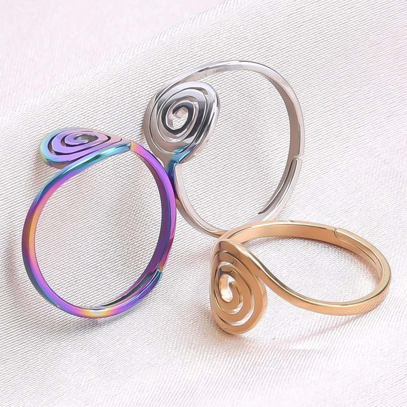 18K Gold Plating Color Adjustable Ring Size 1 Piece Quantity PVD Coated Real Gold Plated 18K Gold Geometric 304 Stainless Steel INS Style Waterproof Non Tarnish Open Ring