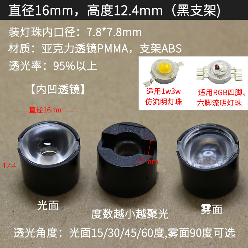 Вогнутая линза диаметром 5–16 мм, черный кронштейн
