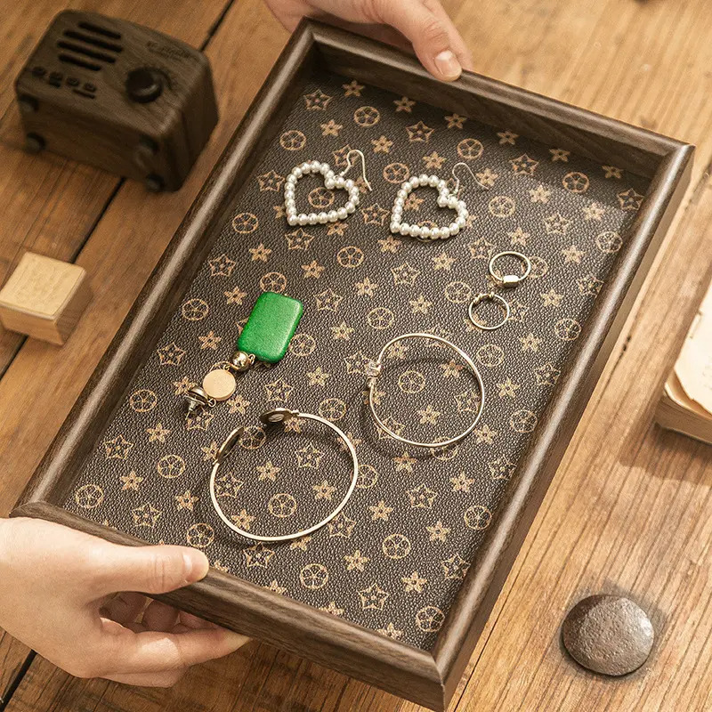 レトロ長方形パレットデスクトップ革アクセサリー展示皿玄関キー収納ボックス新中国風茶皿|undefined