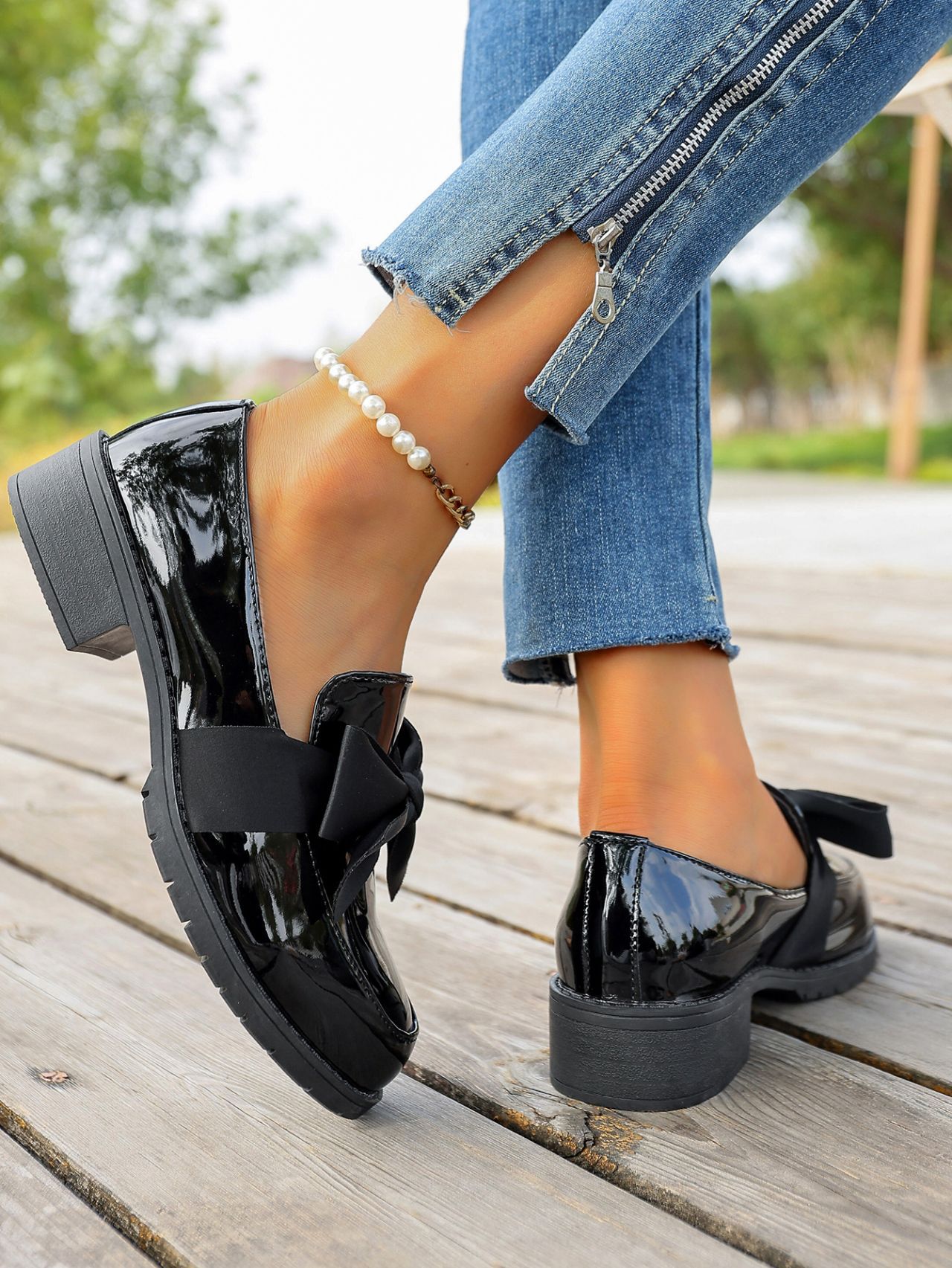 Damen-Retro-Schleifen-Lederschuhe, mittelhoher Absatz, britischer Stil, Frühling_voghion.com