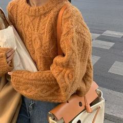 慵懒风软糯毛衣女秋冬季加厚2025新款美拉德棕色麻花短款针织上衣