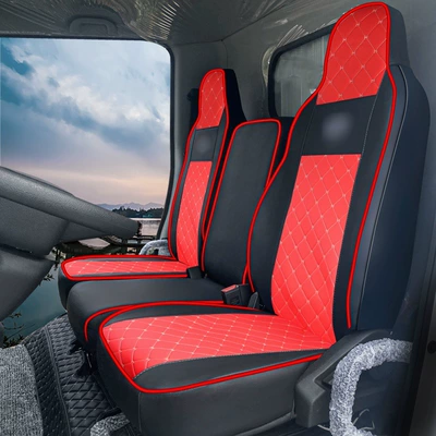 Cushion Cover Breathable and Comfortable — Modelə uyğun (Original) oturacaq örtükləri - plaid-leather-black-and-red-the-driver-and-two-passengers-sit-in-one-set