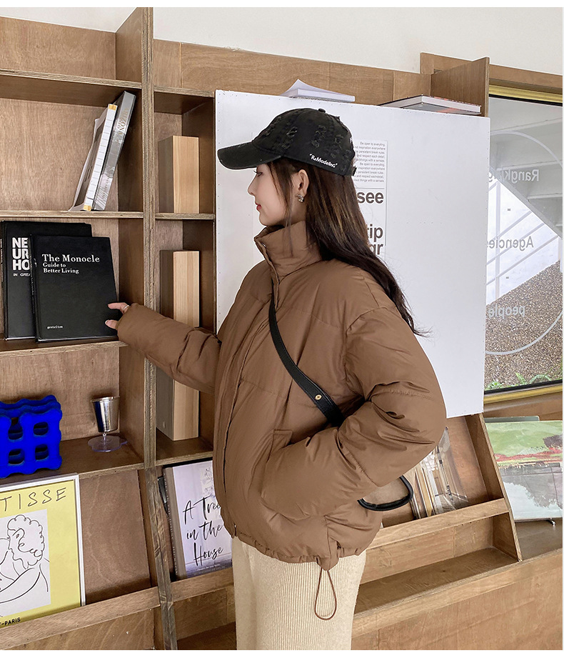 Katoenen jack dames korte 2023 winter nieuwe stijl kleine staande kraag donsjack verdikte katoenen damesjack_voghion.com