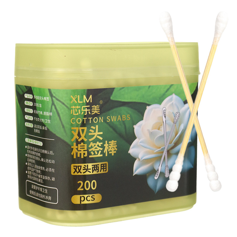 Green box 200 pieces bamboo sticks ear spoon spiral head