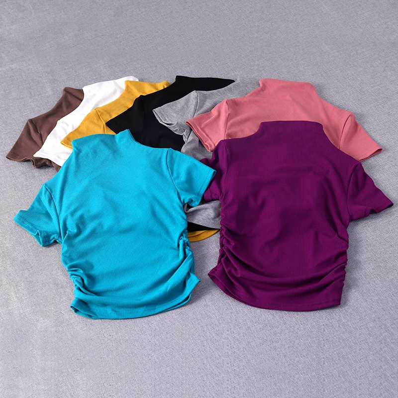 Стильная спортивная футболка с короткими рукавами и полугольфом в стиле Hot Girl, женская весенне-летняя дизайнерская тонкая короткая одежда для йоги и фитнеса, нижняя рубашка