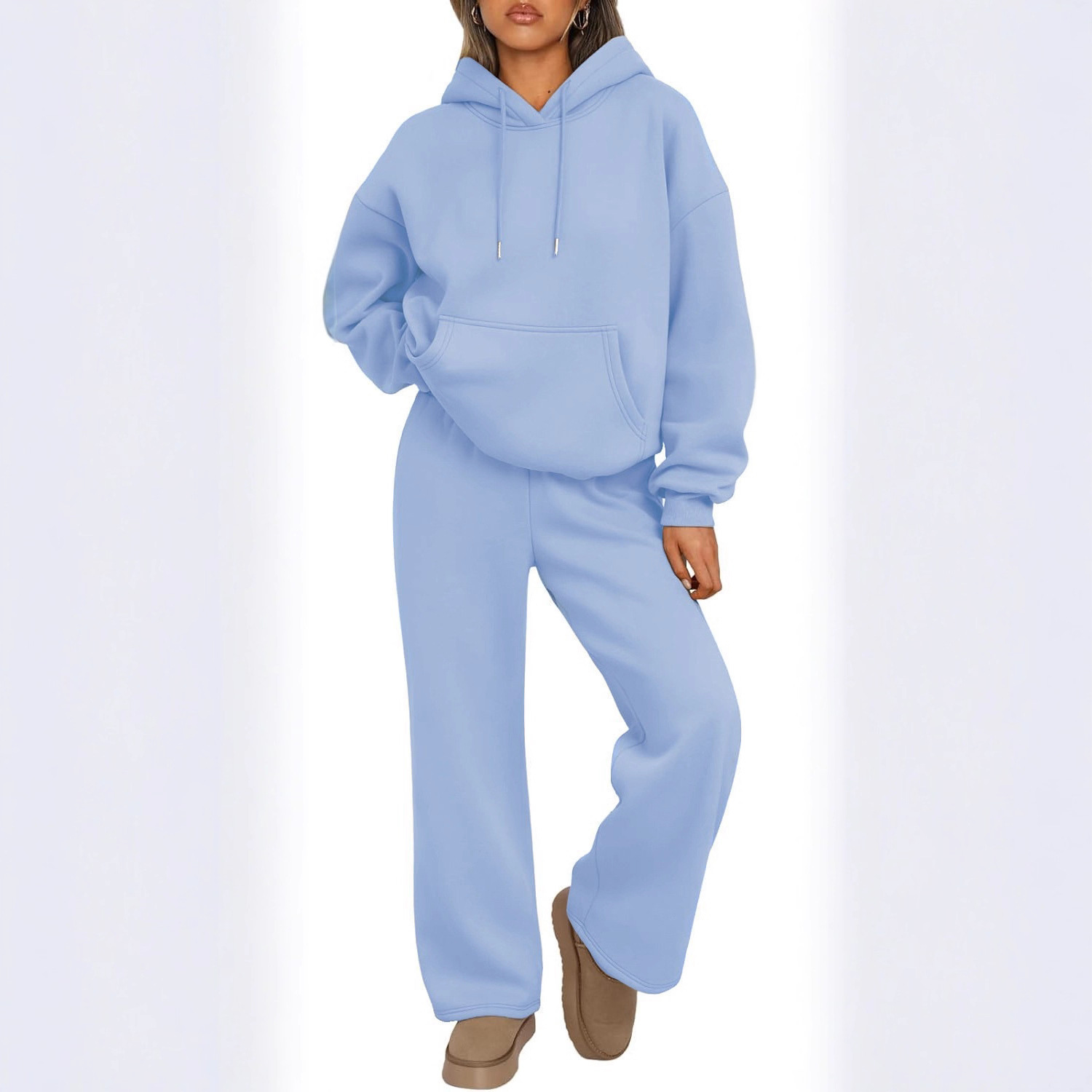 2025 European and American Women's 2-Piece Autum Fashion Sweatshirt Oversized Hoodie Wide-Leg Sweatpants Casual Suit