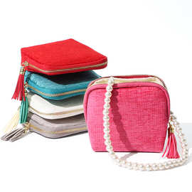 高级感大容量流苏收纳袋拉链珠宝饰品戒指项链手镯包装防尘便携袋