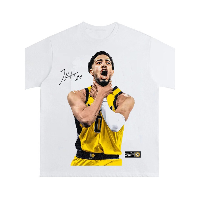 Halliburton American Retro Digital Direct-Printed Printed Round Neck Short-Sleeved Washed Distressed High Street T-Shirt Loose