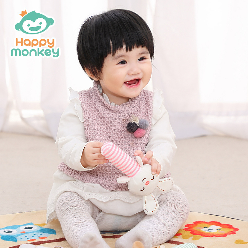 Sonajero de mano con sonido de mono feliz, juguete de peluche para bebés de 0 años, campana para cuna, sonajero de mano relajante para bebés