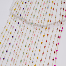 春夏新品天然圆石手工不锈钢链条猫眼石加珠子不锈钢链子diy饰品