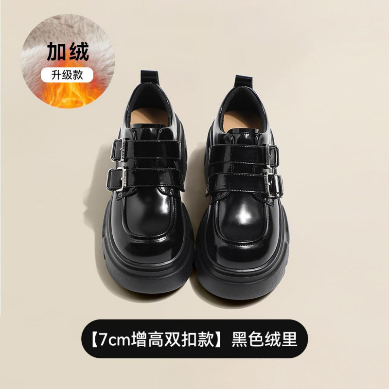 网红松糕厚底增高乐福鞋女年冬季新款休闲百搭舒适圆头小皮鞋|undefined