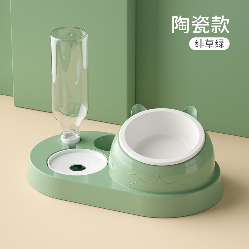 Cuenco de gato tazón de comida de cerámica protección columna cervical automático agua potable oblicua tazón de comida para gatos tazón de arroz gatito agua potable antigolpes