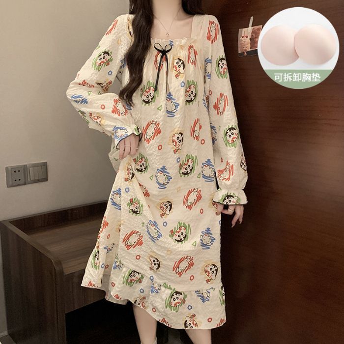 Venta al por mayor transfronteriza nube de algodón con almohadilla para el pecho Camisón largo de manga larga desmontable Otoño nuevo pijama niña dulce servicio a domicilio