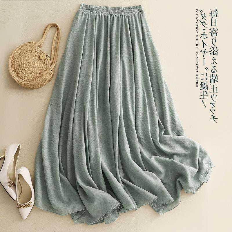Real Shot Cotton and Linen Skirt Women's Retro Irregular Large Swing New Chinese Zen Style Women's Spring and Summer Long Skirt