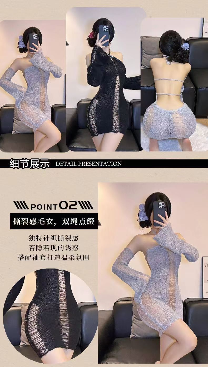 Pure Desire Spice Girl Roleplay Lingerie Set with Hollow-out Hip Skirt, Backless Top, Sleeves and Stockings — detail image 5