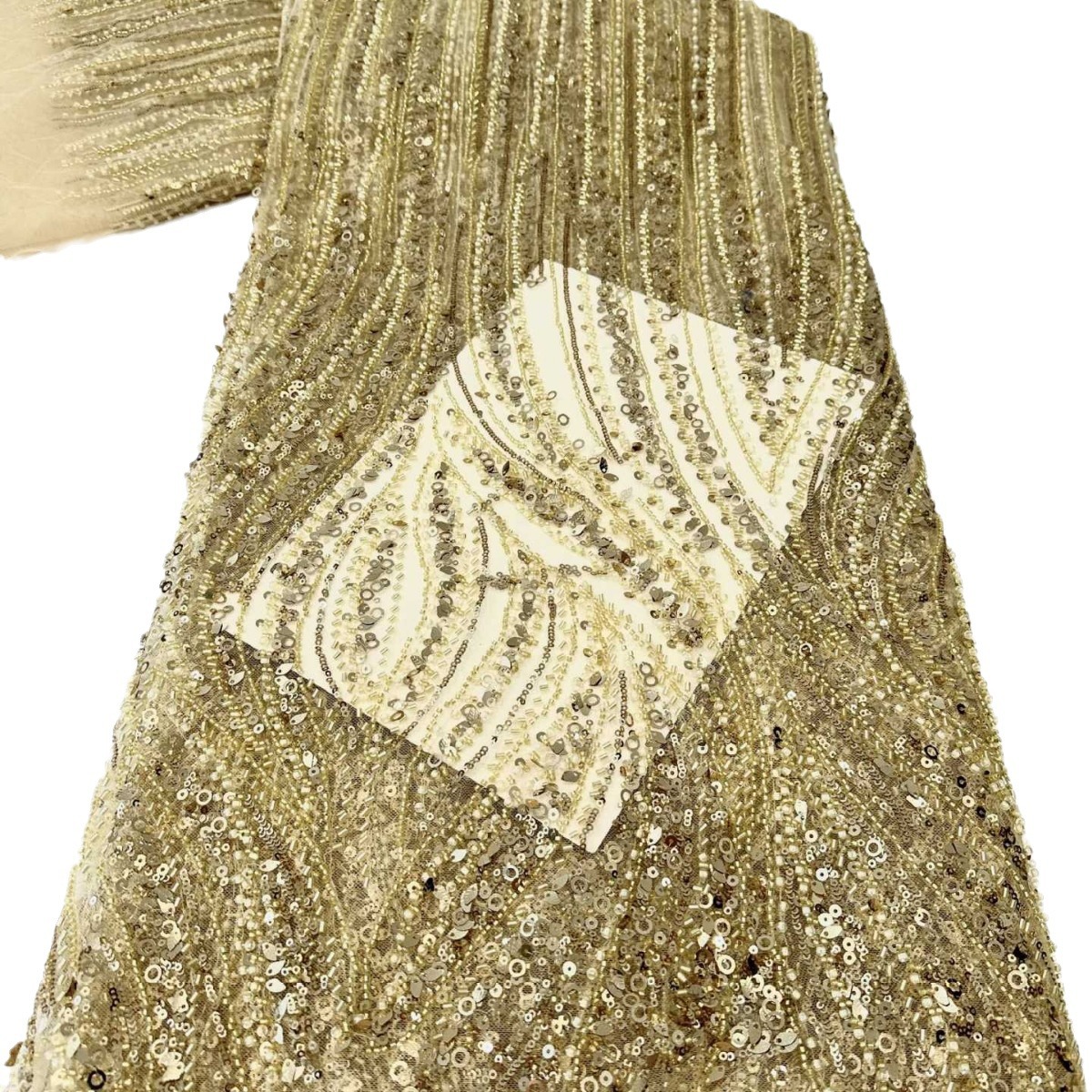Hoja de madera sequin bordado tela de lujo ligero estilo francés vestido de boda vestido de moda de fiesta vestido de cena tela image 6