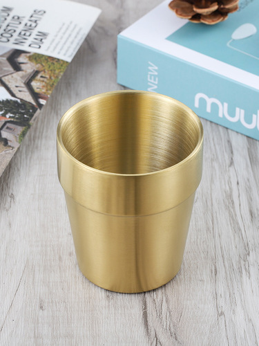 Korean Style 304 Stainless Steel Double Layer Gold Water Cup BBQ Ribs Restaurant Beer Cup Beverage Cup Dining Cup