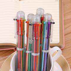 Transparent 6-color round ballpoint pen, cute cartoon multi-color pen, pressure planner pen, Korean creative push-button colored pen, wholesale
