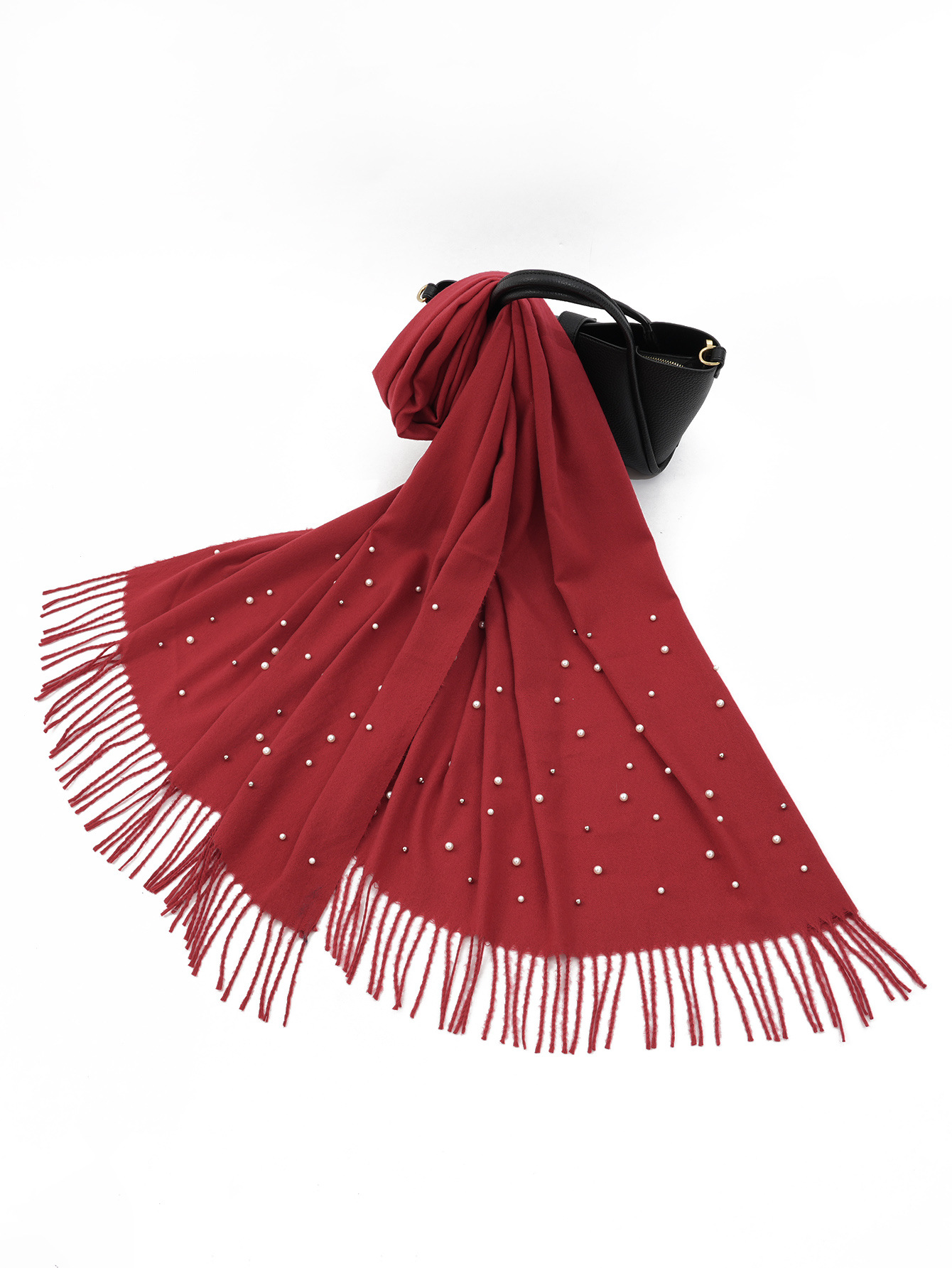 Vente chaude nouvelle automne et hiver couleur unie cheveux épineux clou perle châle en Europe et en Amérique, écharpe femme gland chaud épaissi_voghion.com