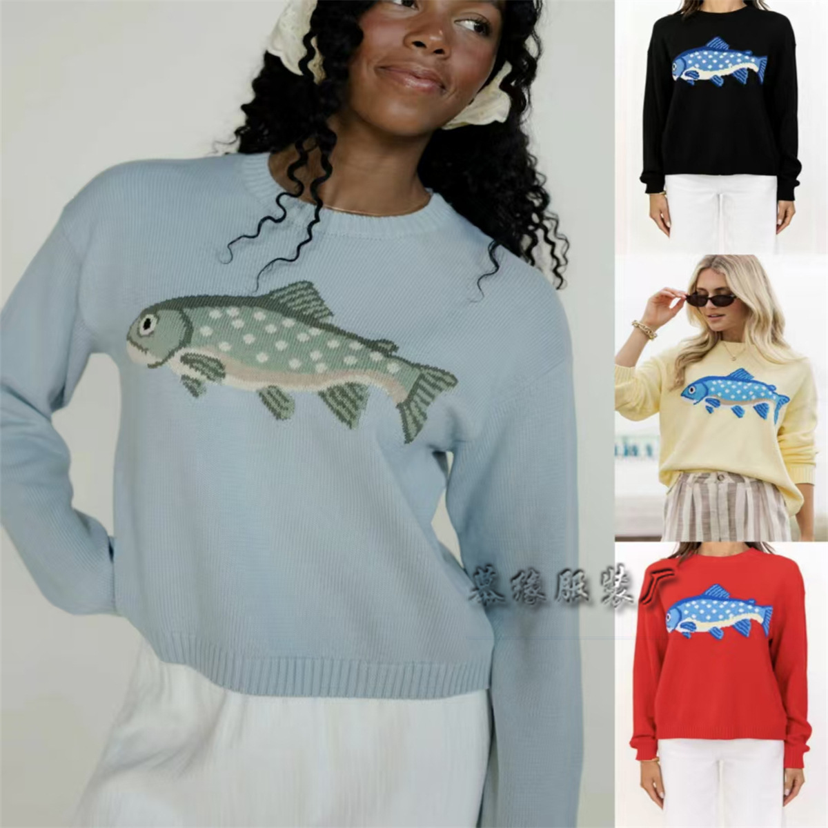 demi-season fashionable knitted long-sleeve with a round collar