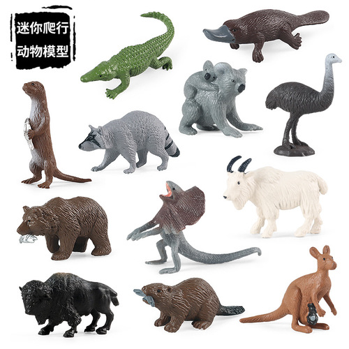 Cross-border simulated wild reptile model mini lizard crocodile kangaroo koala brown bear goat raccoon toy