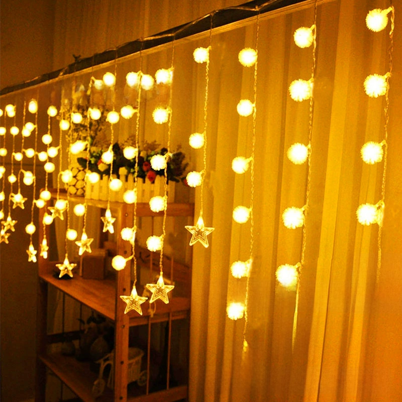 LED icicle light 6 cm five-pointed star pendant dandelion lantern string New Year lantern string