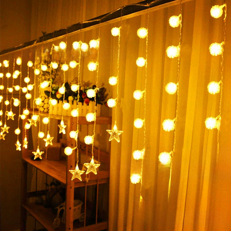 LED icicle light 6 cm five-pointed star pendant dandelion lantern string New Year lantern string