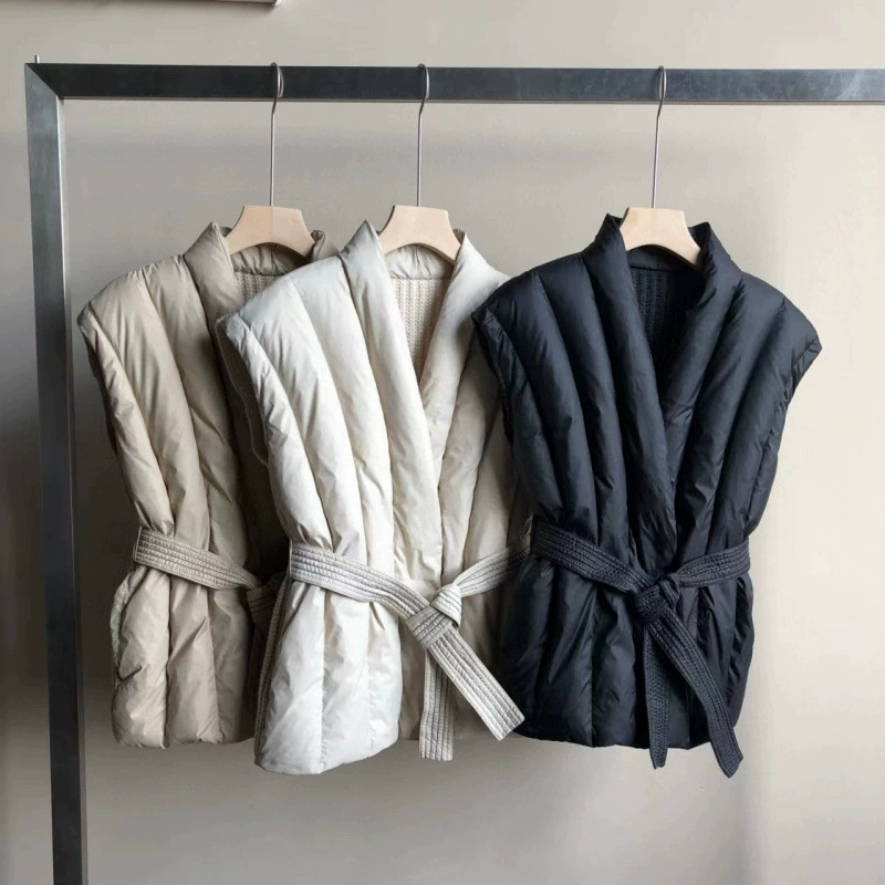 Корейский популярный вязаный шерстяной жилет с меховой вставкой для женщин, новая осенне-зимняя модель укороченного кроя с поясом, жилет-накидка