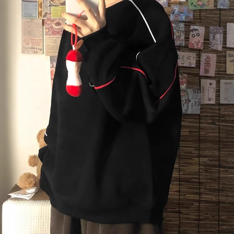 Black Lazy Style High-End American Hooded Sweatshirt for Women in Autum Loose Sports Simple Casual Long-Sleeved Tops Trendy Black Lazy Style High-End American Hooded Sweatshirt for Women in Autum Loose Sports Simple Casual Long-Sleeved Tops Trendy