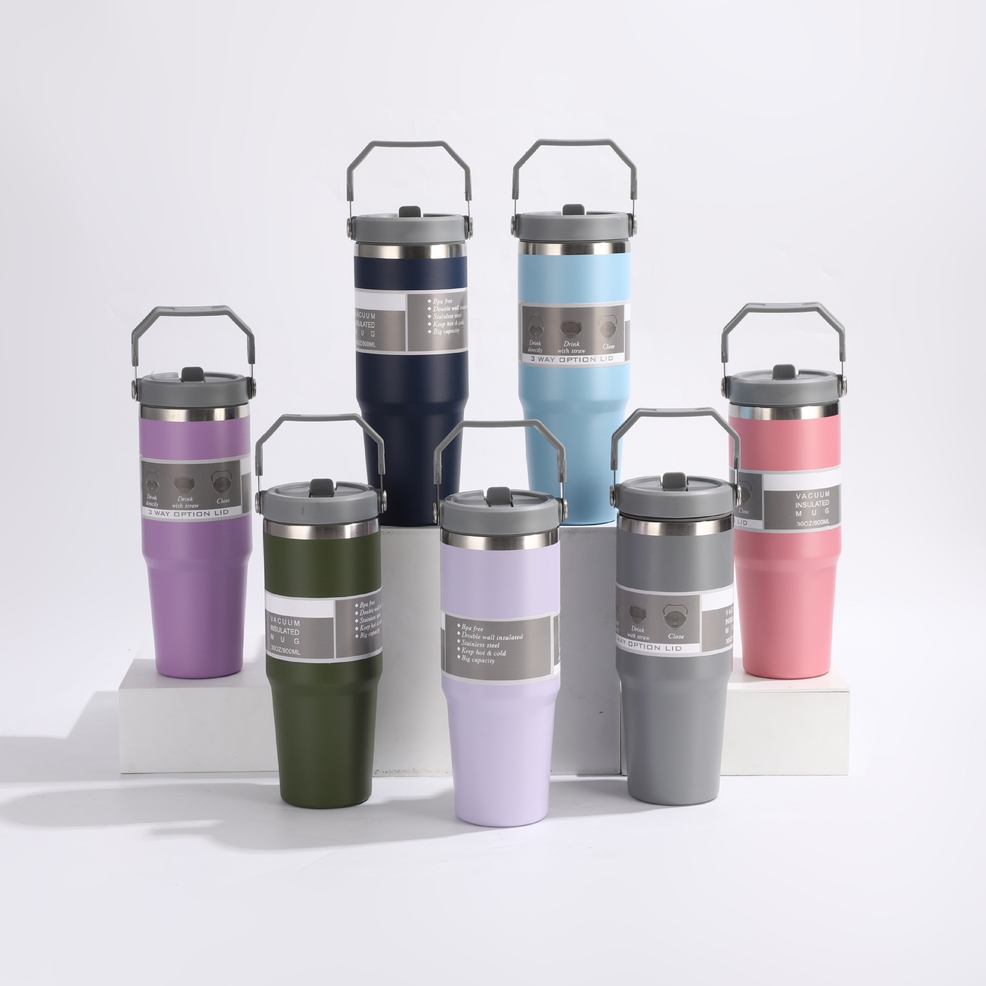 简约高级手提汽车杯家用办公真空双层保温杯户外车载便携冰霸杯