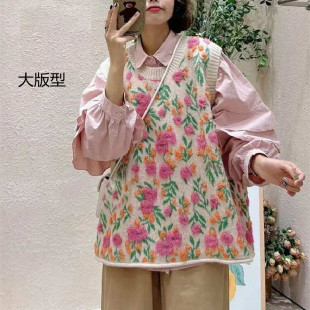Cross-border Heavy Industry Three-dimensional Flower Retro Knitted Vest Women's Large Size Loose Lazy Style Age-reducing Sleeveless Sweater