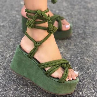 2022 summer Foreign trade new large size thick bottom strap sandals European and American open toe round head hemp rope strap fashion sandals