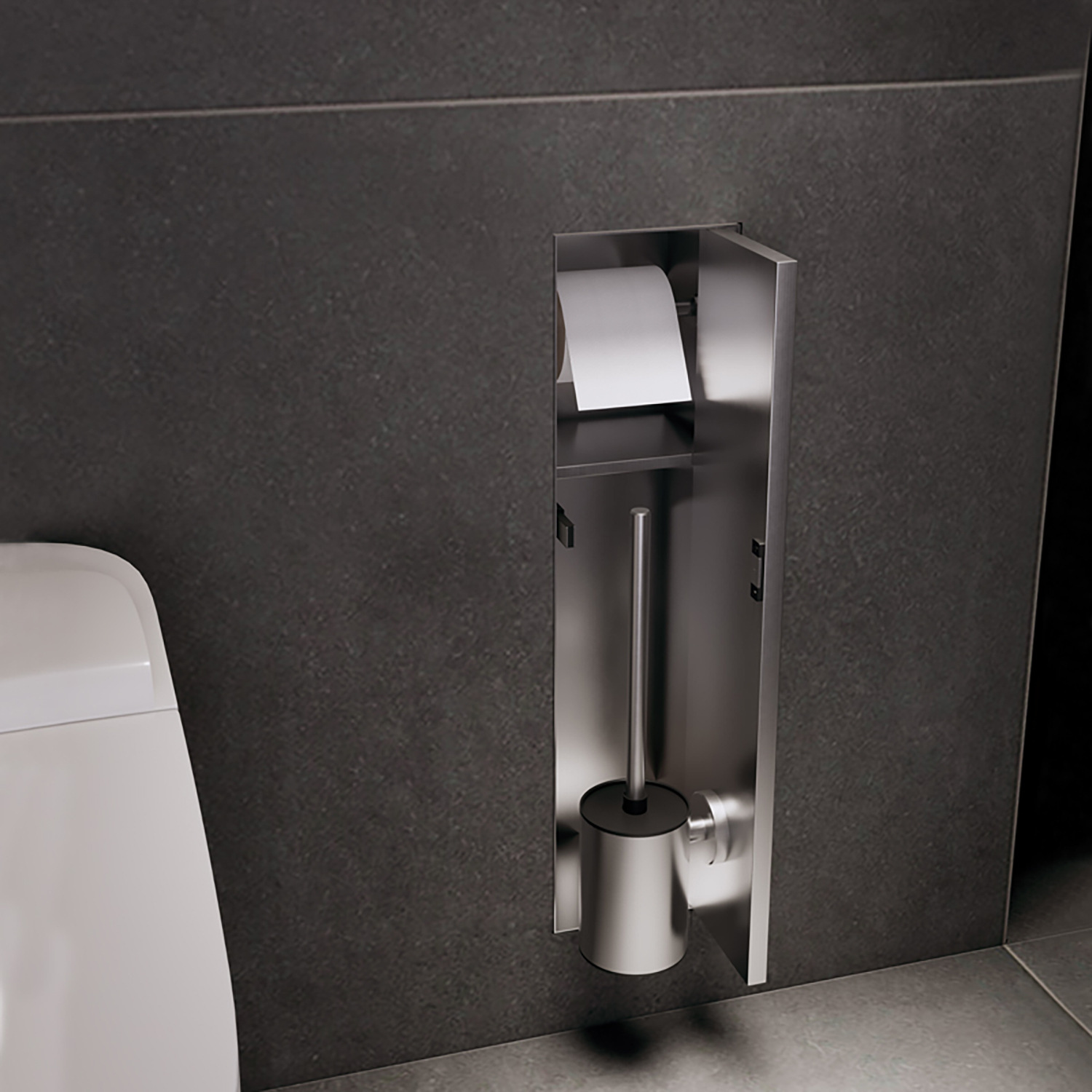 Hidden Stainless Steel Toilet Brush in the Bathroom, Wall-Mounted Toilet Paper Holder, Squat Toilet Storage Rack