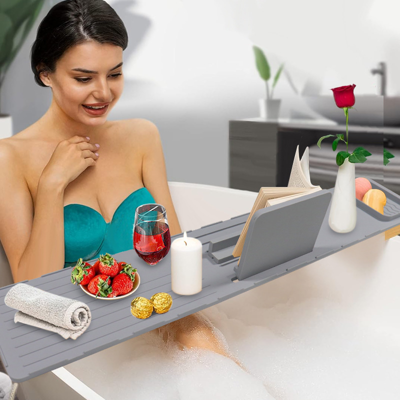 Nuevo producto Marco de baño de silicona a prueba de moho Estante de bañera Tablero de almacenamiento de drama de búsqueda de baño Estante de baño Soporte de barril de baño