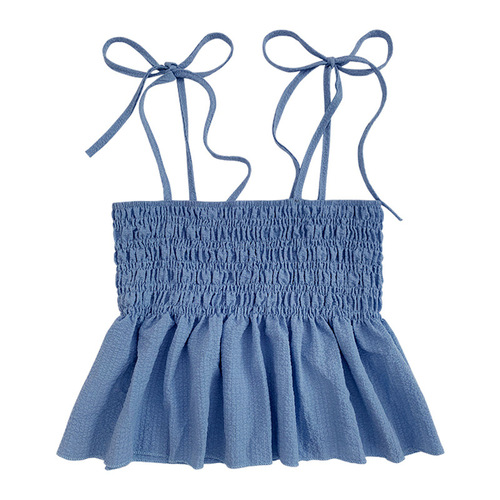 French sweet seaside camisole women's inner wear for summer, slim short blue tube top for summer