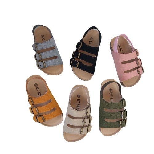 2024 Spring New Korean INS Style Children's Roman Sandals for Boys and Girls, Wood Toe Simple Style Beach Shoes