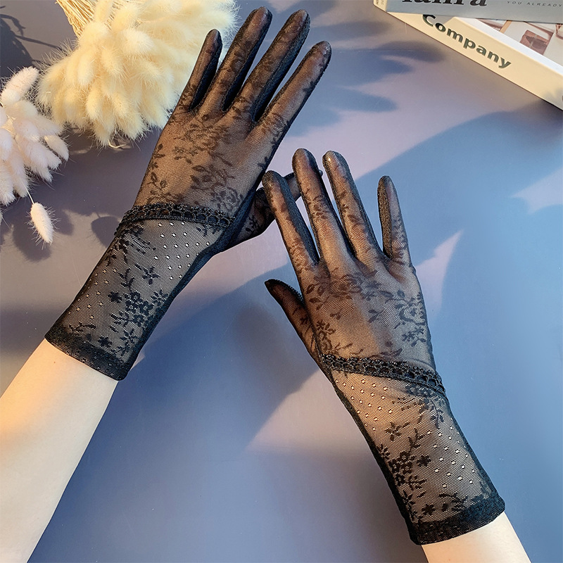 Guantes de protección solar primavera y verano encaje arco guantes de pantalla táctil de conducción de las mujeres transpirable al aire libre protección solar guantes de equitación