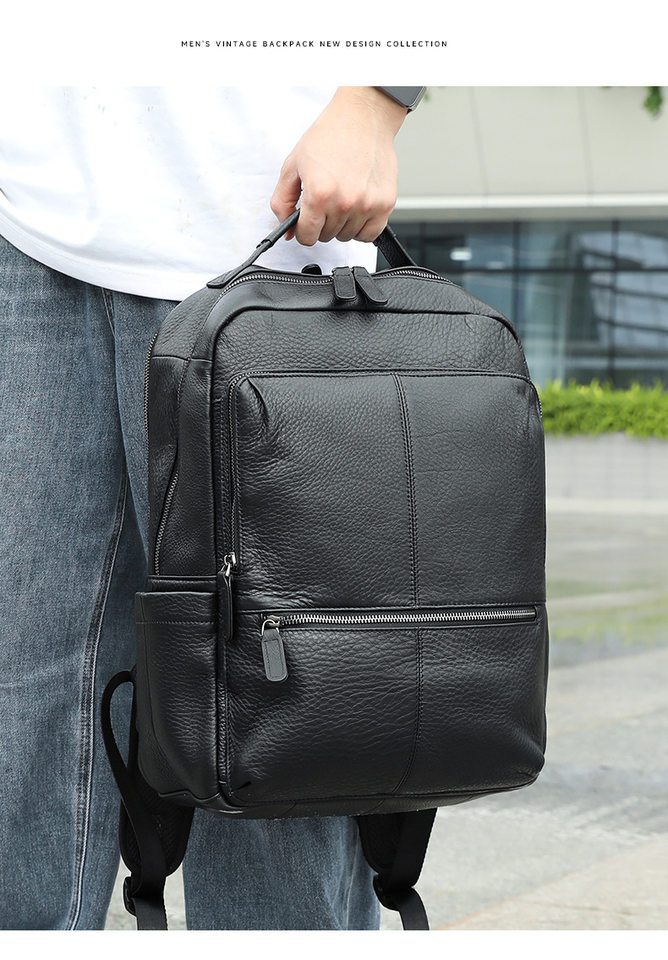 Ba lô nam da bò thật Marunte đựng máy tính 15 inch, 31×17×41 cm — Cà phê đen, nâu, đen chi tiết 19