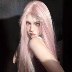 ピンクのかつらの女性の長い髪が白い中で前髪の一字の額のレースの長いストレート髪は全真人の全頭カバー式をまねます。