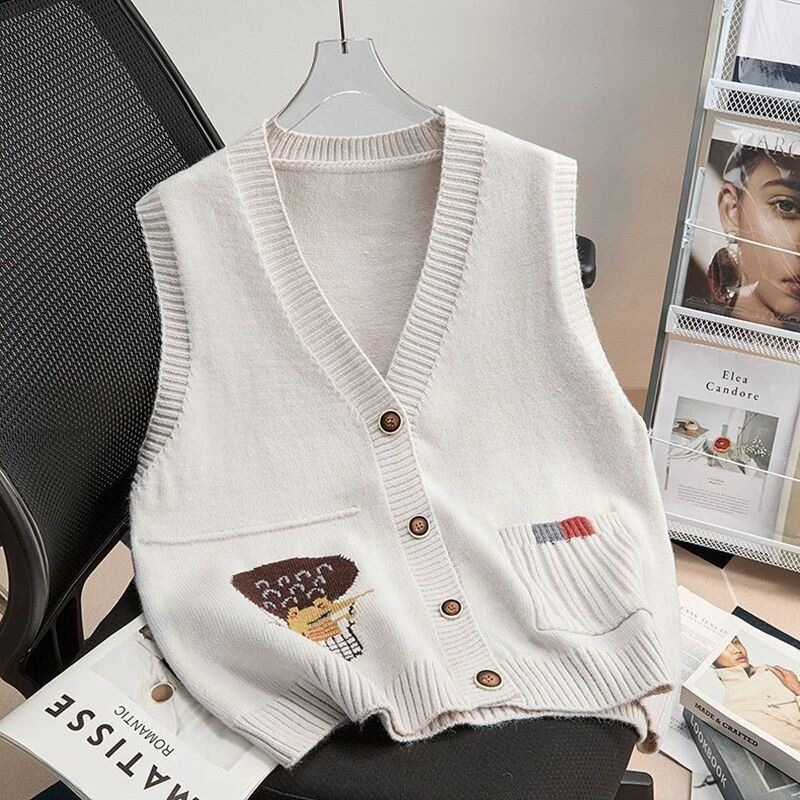 [Yangyang Family] Women's Versatile Knitted Sweater Vest Cardigan, Sleeveless Sweater, Layered Vest, Thickened