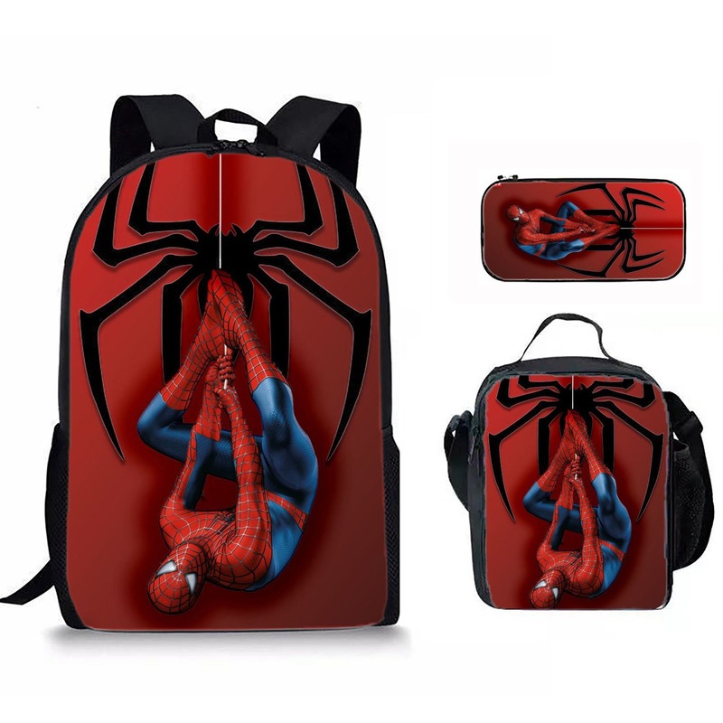 クロスボーダースパイダープリント小中学生バックパック3点セット子供用バックパック食事バッグ鉛筆バッグ軽量旅行スクールバッグ|undefined
