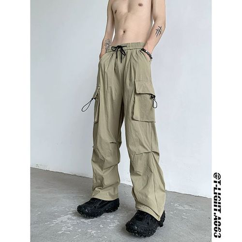 Men's Autumn Japanese Retro Loose Wide Leg Straight Leg Casual Parachute Pants with Ice Silk Quick-Dry Workwear